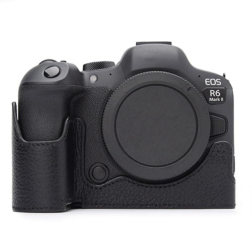 DBZZ R6II Vintage Genuine Leather Camera Case for Canon EOS R6 Mark II Handmade Half-Wrap Camera Protector Cover (Black)