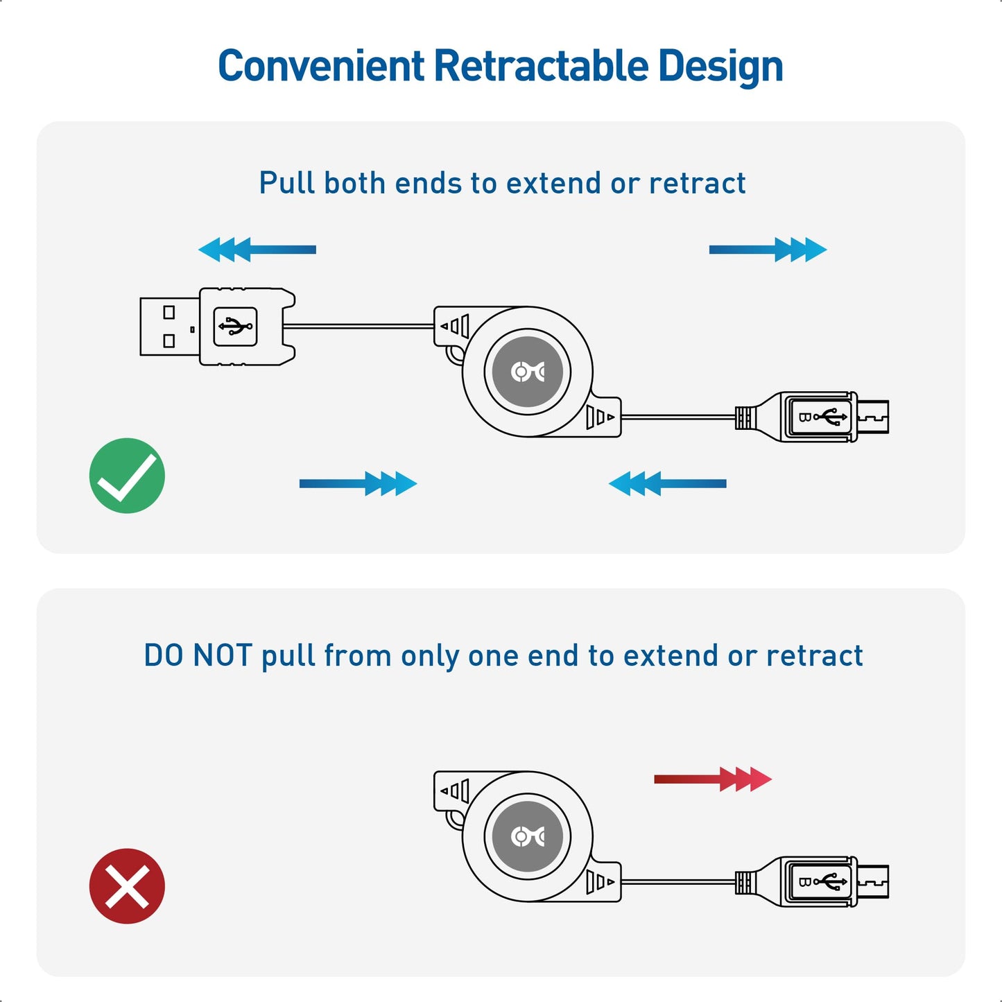 Cable Matters 2-Pack Retractable Micro USB Cable - 2.5 Feet
