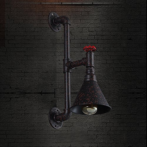 Industrial Rustic Vintage Pipe Wall Sconce - LITFAD Steampunk Pipe Edison Wall Light LED Wall Lamp Mounted Lighting Fixture with Cone Shade Rust