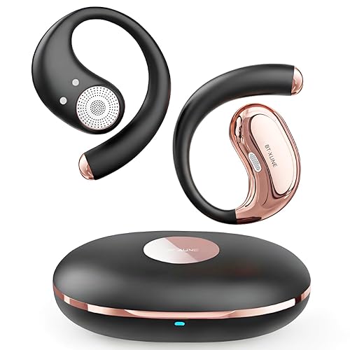 Micool Open Ear Headphones Bluetooth 6.0, Clip On Earbuds Wireless with 36H Playtime, Noise Cancelling Sports Headphones (Black with Rosegold Frame)