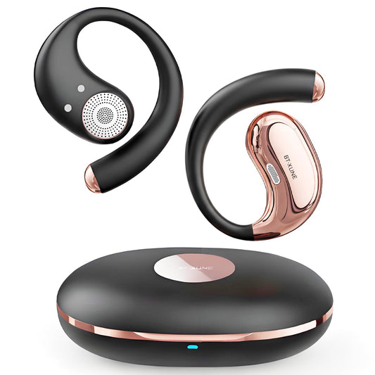 Micool Open Ear Headphones Bluetooth 6.0, Clip On Earbuds Wireless with 36H Playtime, Noise Cancelling Sports Headphones (Black with Rosegold Frame)