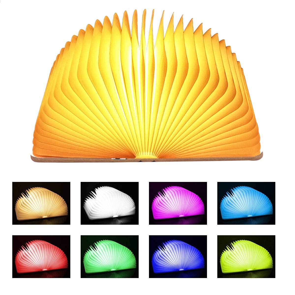 XIUDI 8 Colors Small Folding Book Lamp,Wooden Book Lights,Upgraded Version Portable Desk Light,Novelty LED Paper Lantern with USB Rechargeable Night