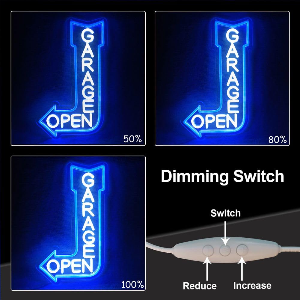 Garage Open Arrow Neon Sign,Car Signs neon Light for Man Cave Auto Repair Shop Workshop Birthday Father Gift Decor (blue+left)