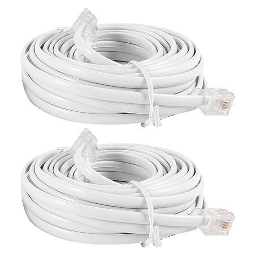uxcell RJ11 6P4C Male Phone Extension Cable Cord Lead, 6M 20-Feet, 2-Pieces, White