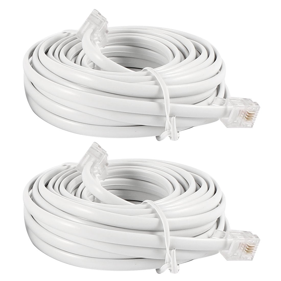uxcell RJ11 6P4C Male Phone Extension Cable Cord Lead, 6M 20-Feet, 2-Pieces, White