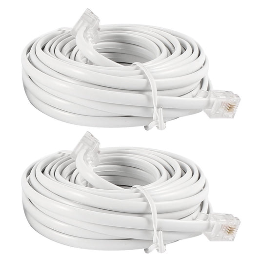 uxcell RJ11 6P4C Male Phone Extension Cable Cord Lead, 6M 20-Feet, 2-Pieces, White
