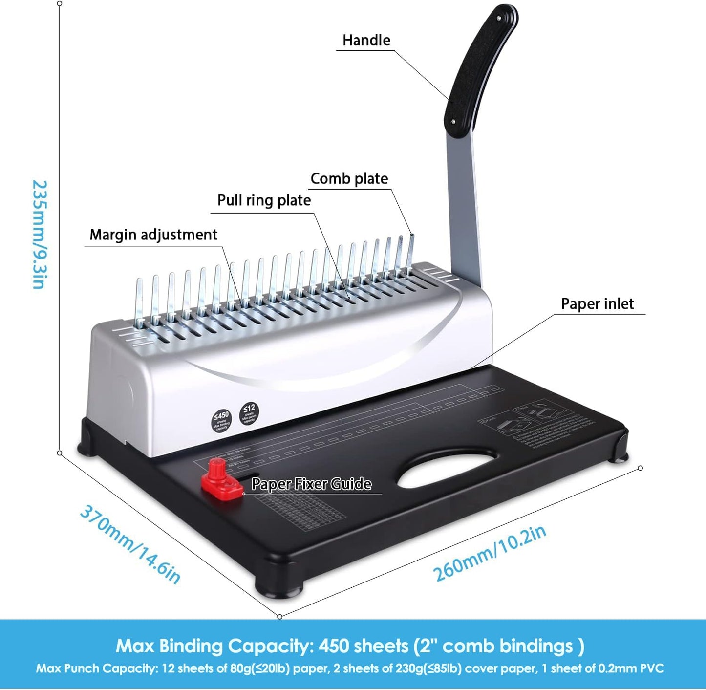 MAKEASY Comb Binding Machine - Punch 12 Sheet, Easy Punch No Jam, Heavy-Duty Metal Build, Book Binder for Office Reports & Home School Projects