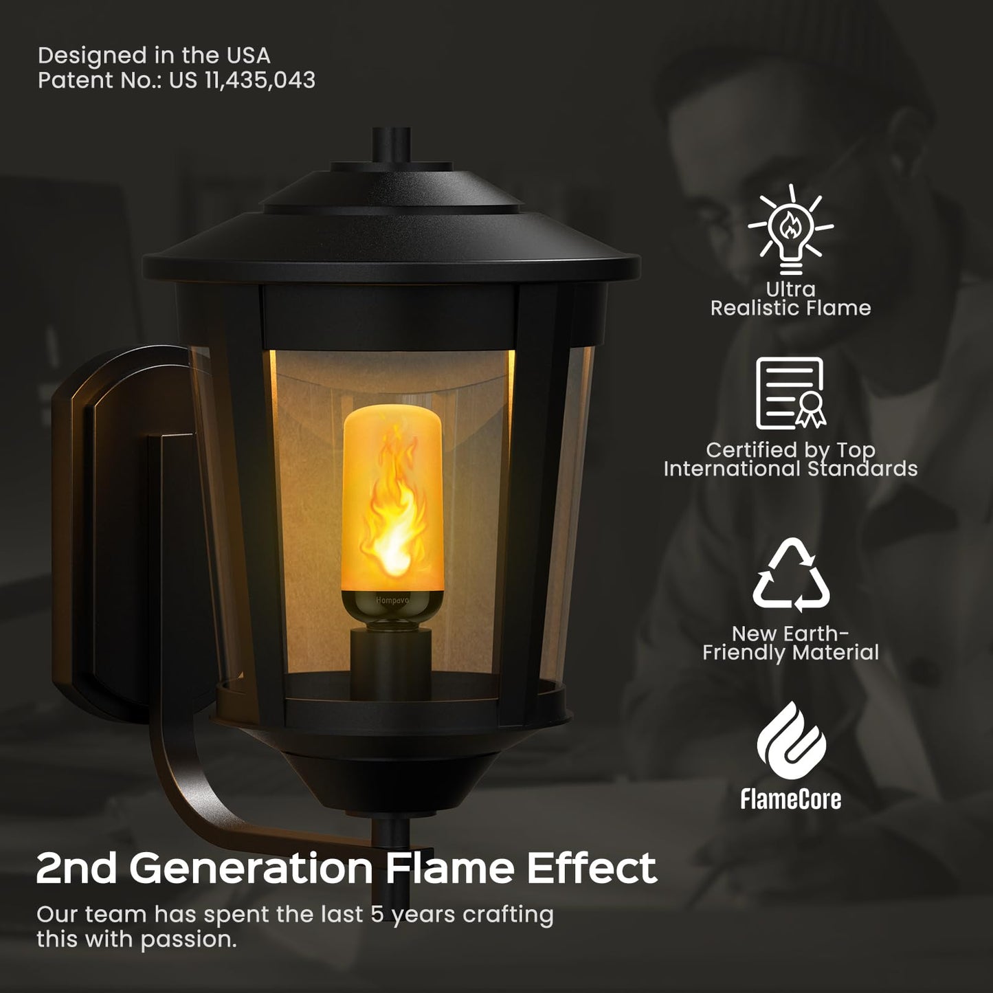 Hompavo Gen2 LED Flame Light Bulbs, Like Real Fire 4-Mode Flickering Light Bulbs with Upside Down Effect, E26 Flame Bulb for Halloween Christmas Party