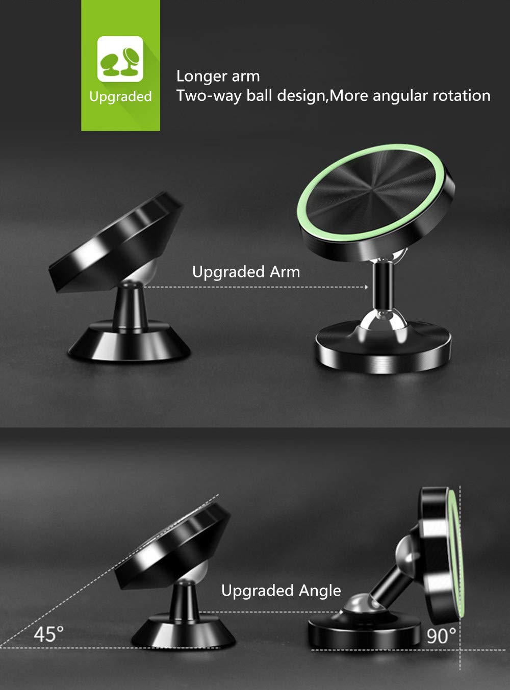 WeTest Magnetic Car Mount Phone Holder, Luminous 360° Rotate Cell Phone Holder for Car Dashboard Compatible Phone X XS XR MAX 8 Plus, S9 S8 Plus, GPS