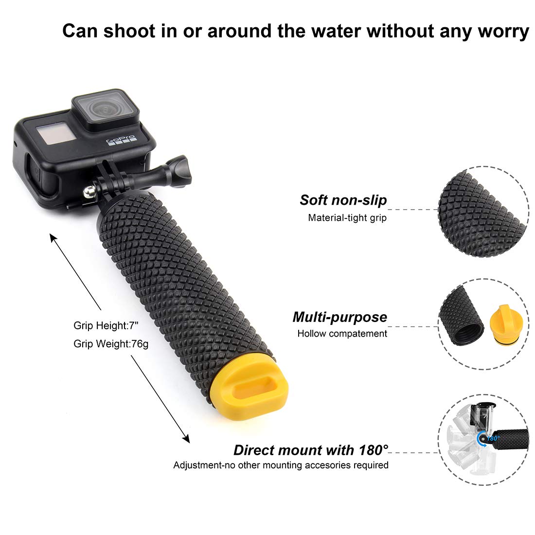 SOONSUN Waterproof Floating Hand Grip for GoPro Hero 13, 12, 11, 10, 9, 8, 7, 6, 5, 4, 3, 2, Session, Fusion, Max, AKASO, SJCAM, DJI Osmo Handler