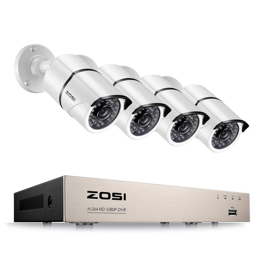 ZOSI 8-Channel HD-TVI FULL 1080P Video Security System DVR and (4) 2.0MP Indoor/Outdoor Weatherproof Cameras with IR Night Vision LEDs- NO HDD, 100ft