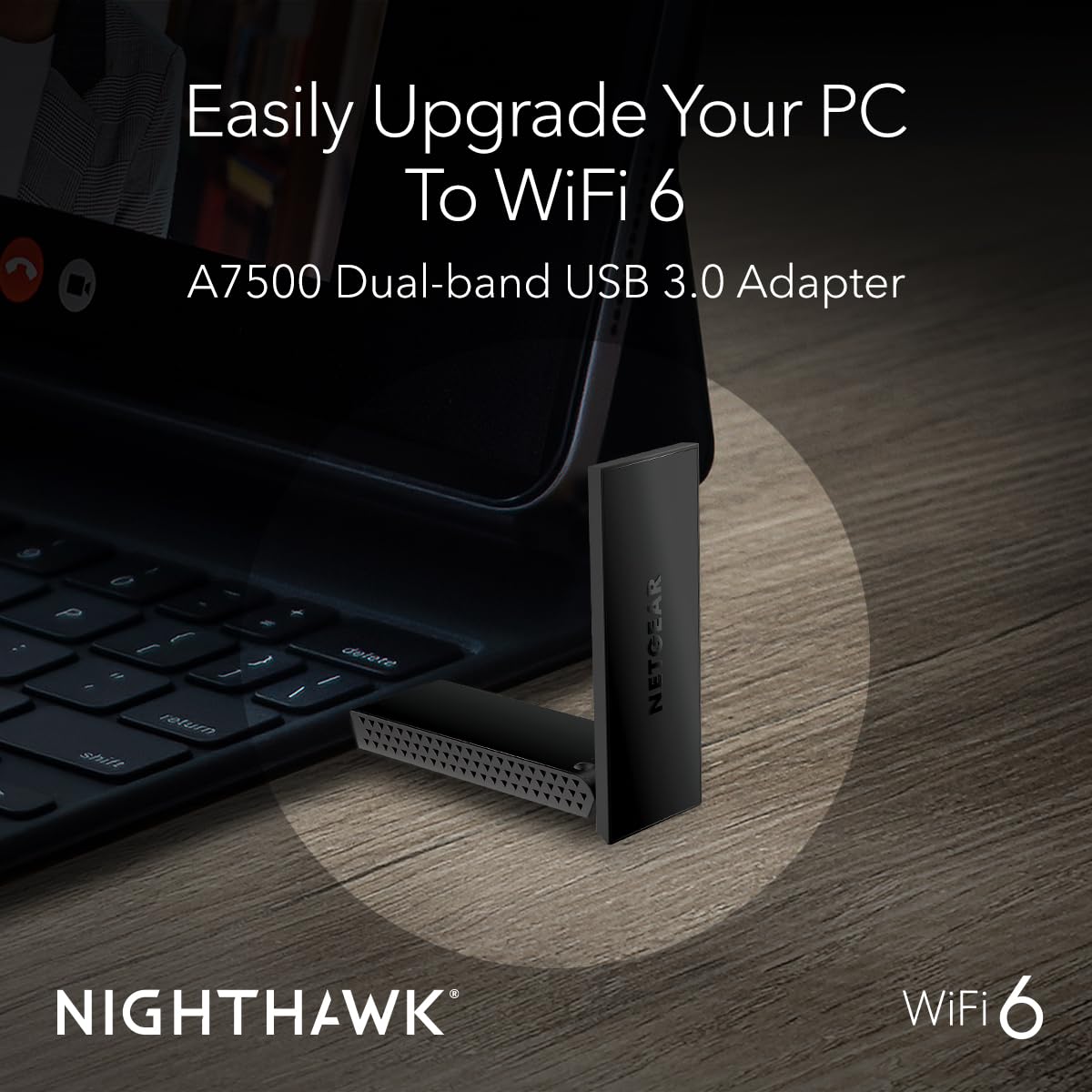 NETGEAR Nighthawk WiFi 6 USB 3.0 Adapter (A7500) - AX1800 Dual-Band Wireless Gigabit Speed (Up to 1.8Gbps) - Works with Any WiFi 6 or WiFi 5 Router Or