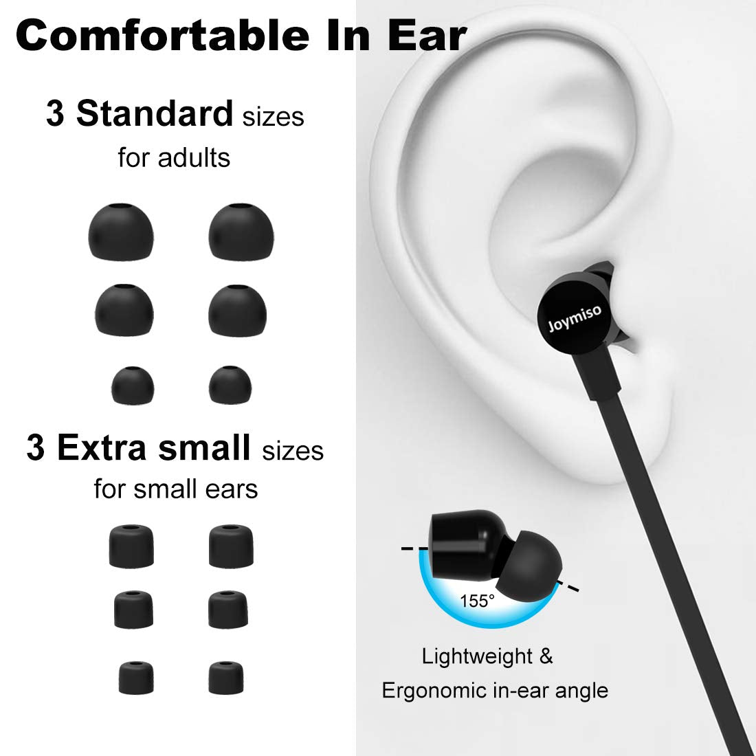 Joymiso Tangle Free Earbuds for Kids Women Small Ears with Case, Comfortable Lightweight in Ear Headphones, Flat Cable Ear Buds Wired Earphones