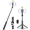 UBeesize Magnetic Selfie Stick Tripod with Dimmable Light and Rechargeable Remote, Portable Travel Phone Tripod Stand for MagSafe and Android Phones