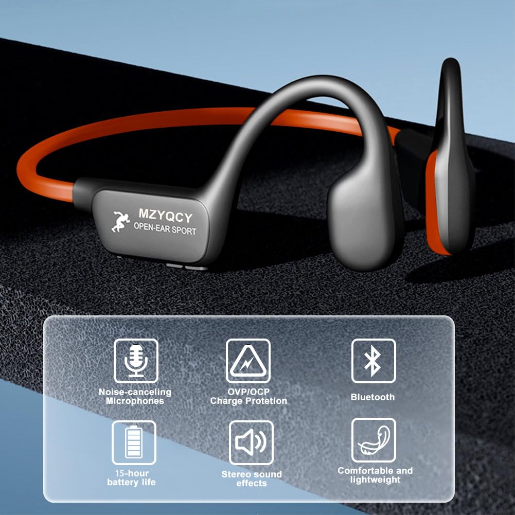 MZYQCY Bone Conduction Headphones,Open Ear Wireless Bluetooth 5.4 Headphones with Mic?IPX6 Waterproof Sport Bluetooth Headset?15H Playback?