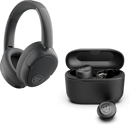 JLab Black Audio Bundle: JBuds Lux ANC Wireless Premium Over-Ear Bluetooth Headset with Hybrid Active Noise Cancelling Plus Go Air Pop+ True Wireless…