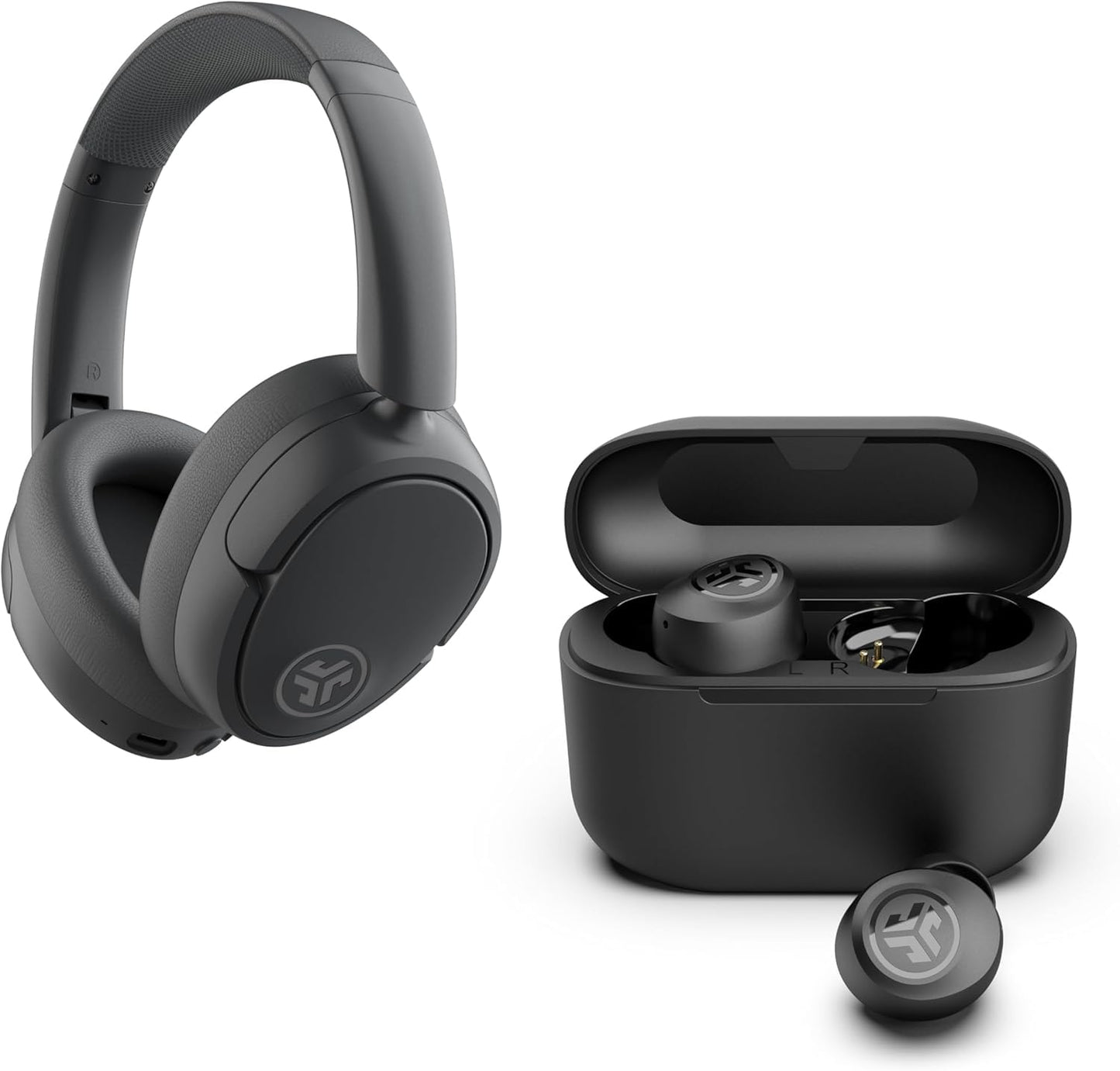 JLab Black Audio Bundle: JBuds Lux ANC Wireless Premium Over-Ear Bluetooth Headset with Hybrid Active Noise Cancelling Plus Go Air Pop+ True Wireless…
