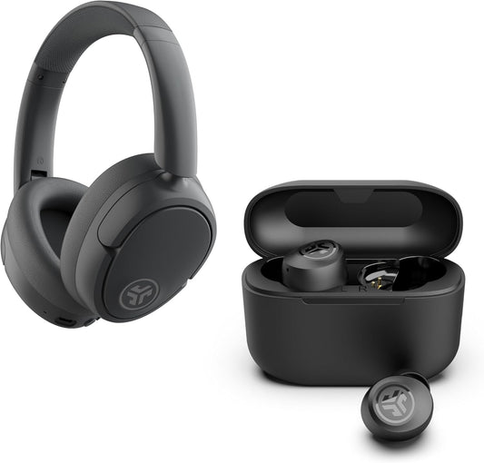 JLab Black Audio Bundle: JBuds Lux ANC Wireless Premium Over-Ear Bluetooth Headset with Hybrid Active Noise Cancelling Plus Go Air Pop+ True Wireless…