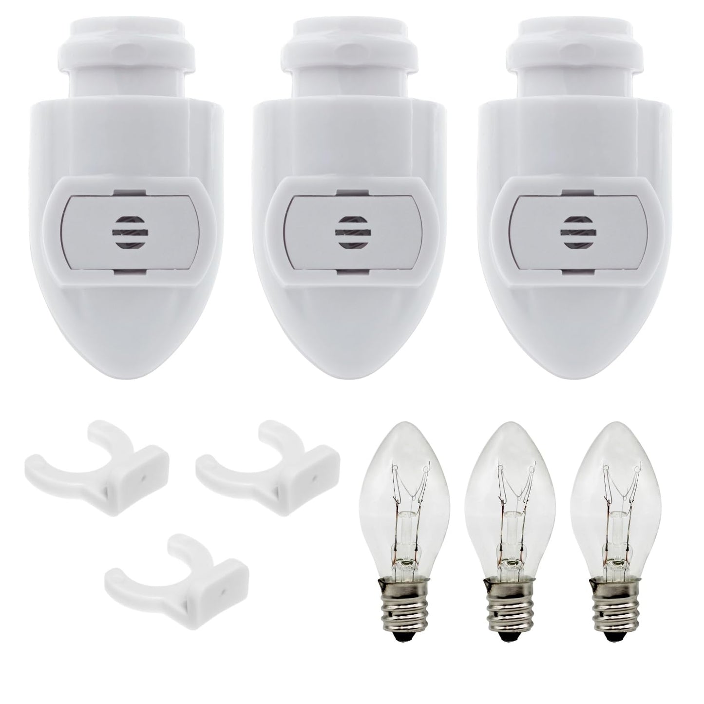 Creative Hobbies White Auto On Sensor Plug in Night Light Module Includes 3 Bulbs and 3 Plastic Clips, Great for Making Your Own Decorative Night