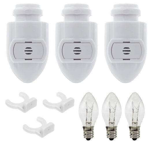 Creative Hobbies White Auto On Sensor Plug in Night Light Module Includes 3 Bulbs and 3 Plastic Clips, Great for Making Your Own Decorative Night