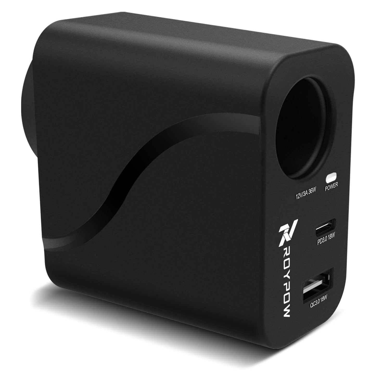 RoyPow AC to DC Converter, 110V/120V to12V Converter, 36W USB C Charger with Car Cigarette Lighter Socket, 3-Ports Wall Charger 18W PD3.0 Travel Plug