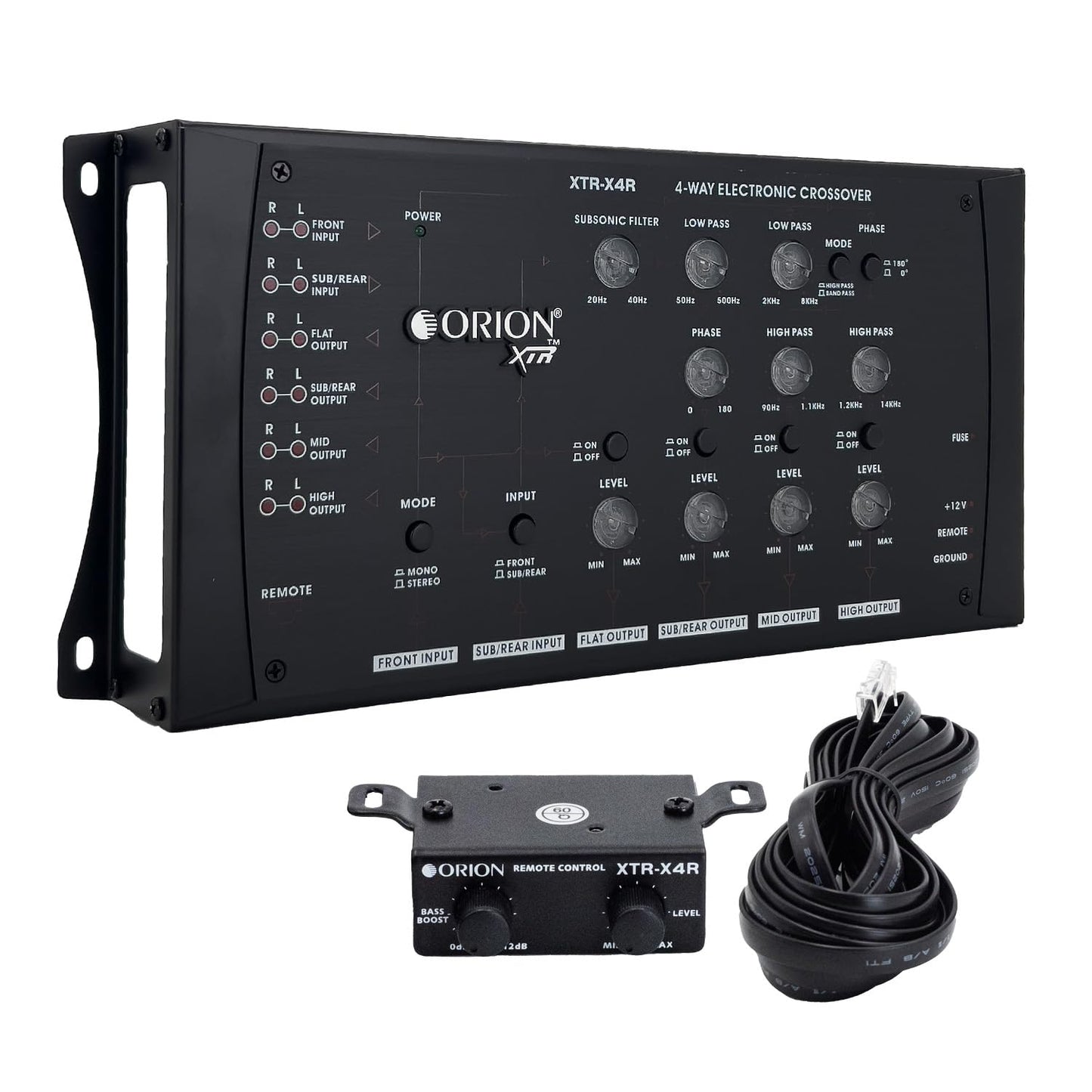 Orion XTR-X4R 4-Way Electronic Crossover Network - 2-Channel Input, 4-Channel Output, Illuminated Control Panel, Rotary Knobs, 12dB/Octave Slope