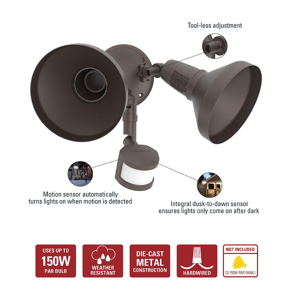 HALO 180° Motion Activated Sensor Outdoor Security Flood Light with Lamp Cover, Bronze
