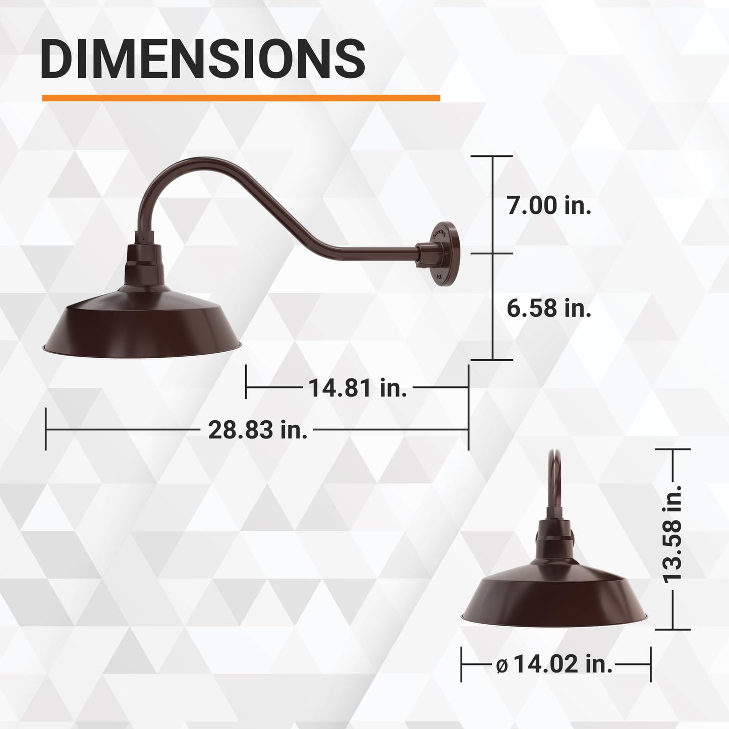 14in. Architectural Bronze Outdoor Gooseneck Barn Light Fixture with 22in. Long Extension Arm - Wall Sconce Farmhouse, Vintage, Antique Style - UL