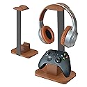 Moginno Walnut Headphone and Controller Stand, Desk Gaming Equipment Wooden Headset Controller Holder, Earphone Hook for Game Room Desktop PC…