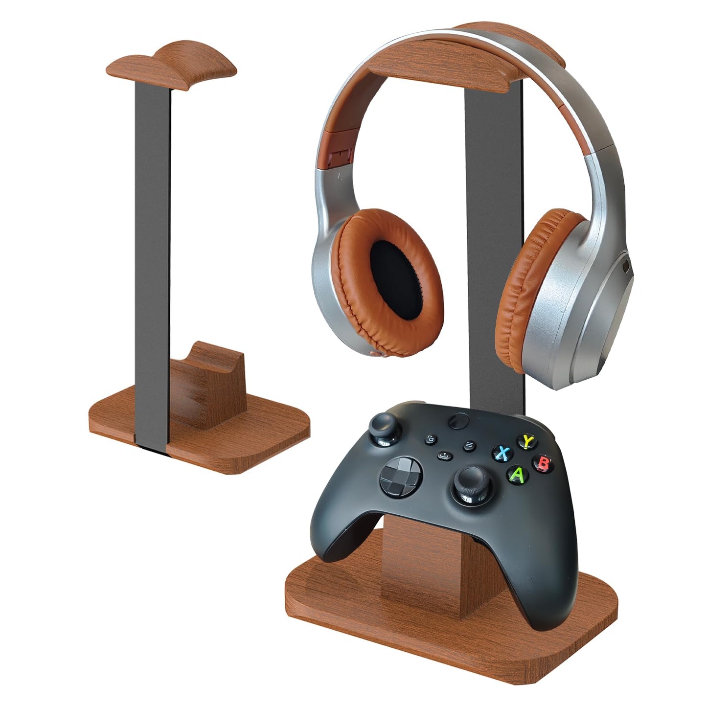 Moginno Walnut Headphone and Controller Stand, Desk Gaming Equipment Wooden Headset Controller Holder, Earphone Hook for Game Room Desktop PC…