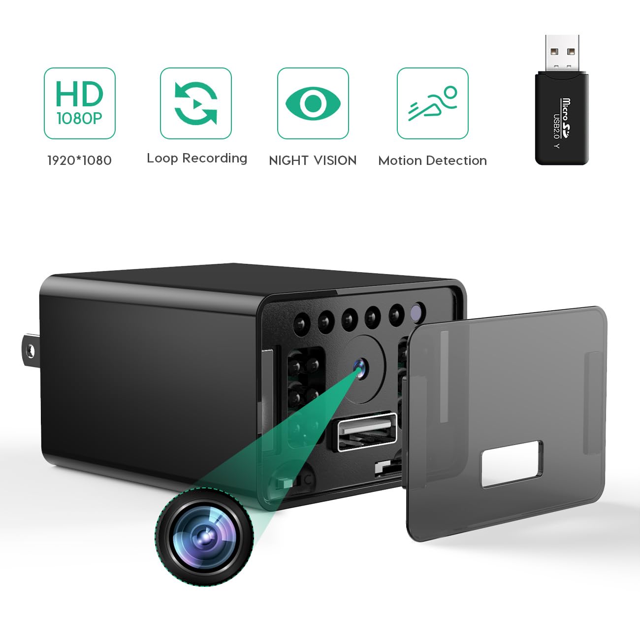 TAOZHI Mini Camera1080P Nanny Camera Small Security Camera with Night Vision and Motion Detection for Indoor and Home, No WiFi (64G)