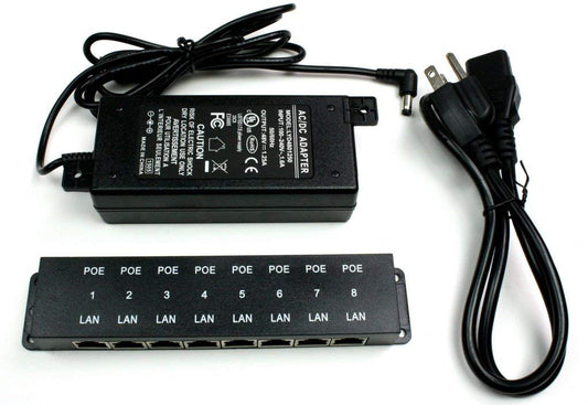 PoE Texas 8 Port Injector - 10/100 Passive Power Over Ethernet With 48V 60W UL Power Supply - 802.3af for VoIP Phones, WiFi Access Points, IP Cameras