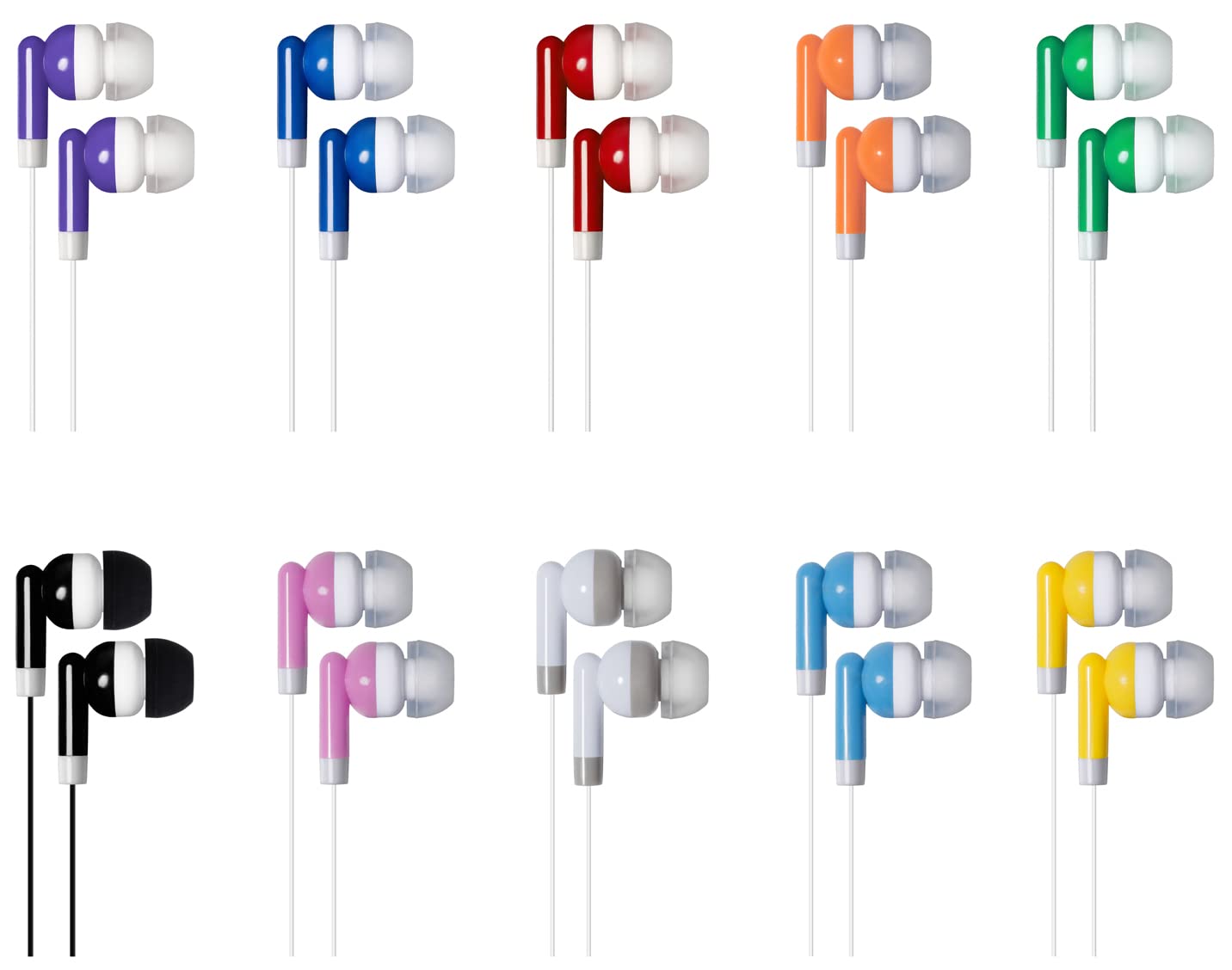Wjjitan Kids Bulk Earbuds Headphones Earphones 50 Pack Multi Colored, Wholesale Disposable Ear Buds Individually Bagged for Schools, Classroom
