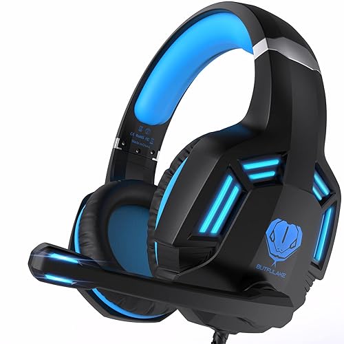 Gaming Headset for PS4, PC, Xbox One, PS5, for Nintendo Switch, Wired Over Ear Headphones with Stereo Surround Sound, Noise-Cancelling Microphone, LED