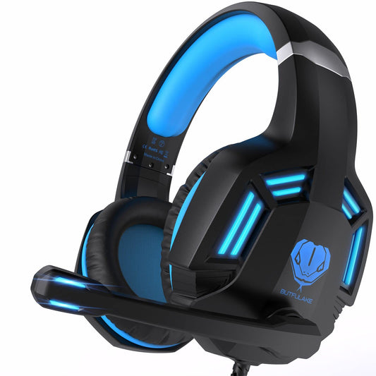 Gaming Headset for PS4, PC, Xbox One, PS5, for Nintendo Switch, Wired Over Ear Headphones with Stereo Surround Sound, Noise-Cancelling Microphone, LED