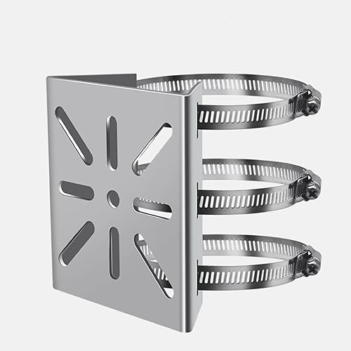 Clearhill Stainless Steel Pole Mount Bracket for Security Cameras, Vertical CCTV Camera Corner Bracket with Adjustable Straps (1)