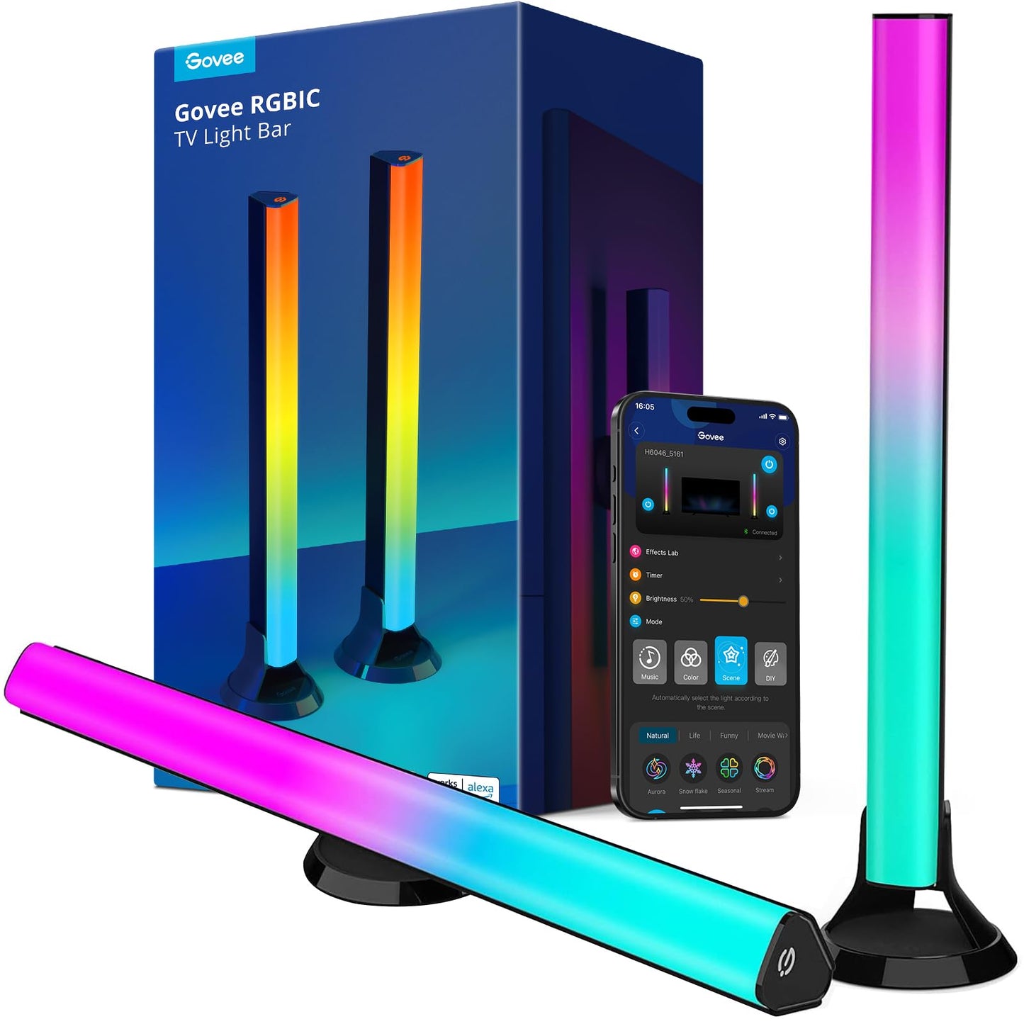 Govee RGBIC Light Bars, 15 Inches WiFi TV Backlight Suitable for 45-70 inch TVs, Smart Light Bars with Multiple Placement Options, Work with Alexa