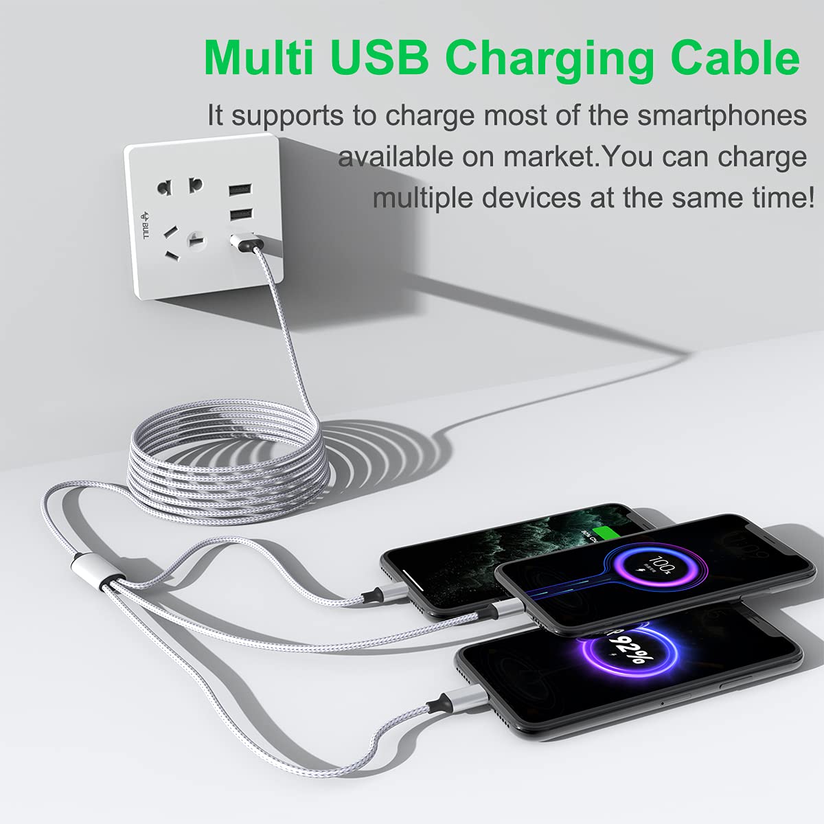 Multi 3 in 1 USB Long iPhone Charging Cable, 3M/10Ft Nylon Braided Universal Phone Charger Cord USB C/Micro USB/Lightning Connector Adapter…