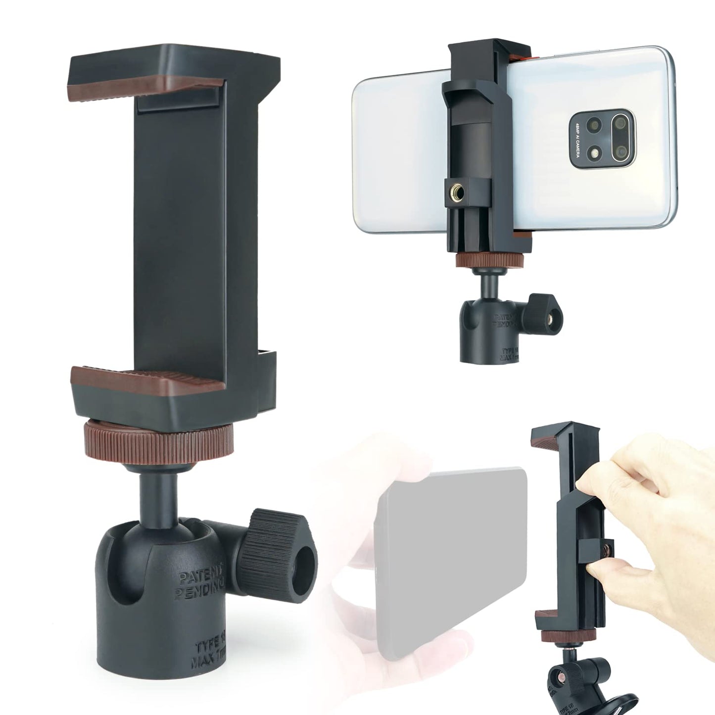 LINCO Lincostore 3 Pack Mini Ball Head with 1/4" Screw Mount & Phone Clamp Holder 360 Degree Rotatable Tripod Ball Head for DSLR Cameras HTC Vive