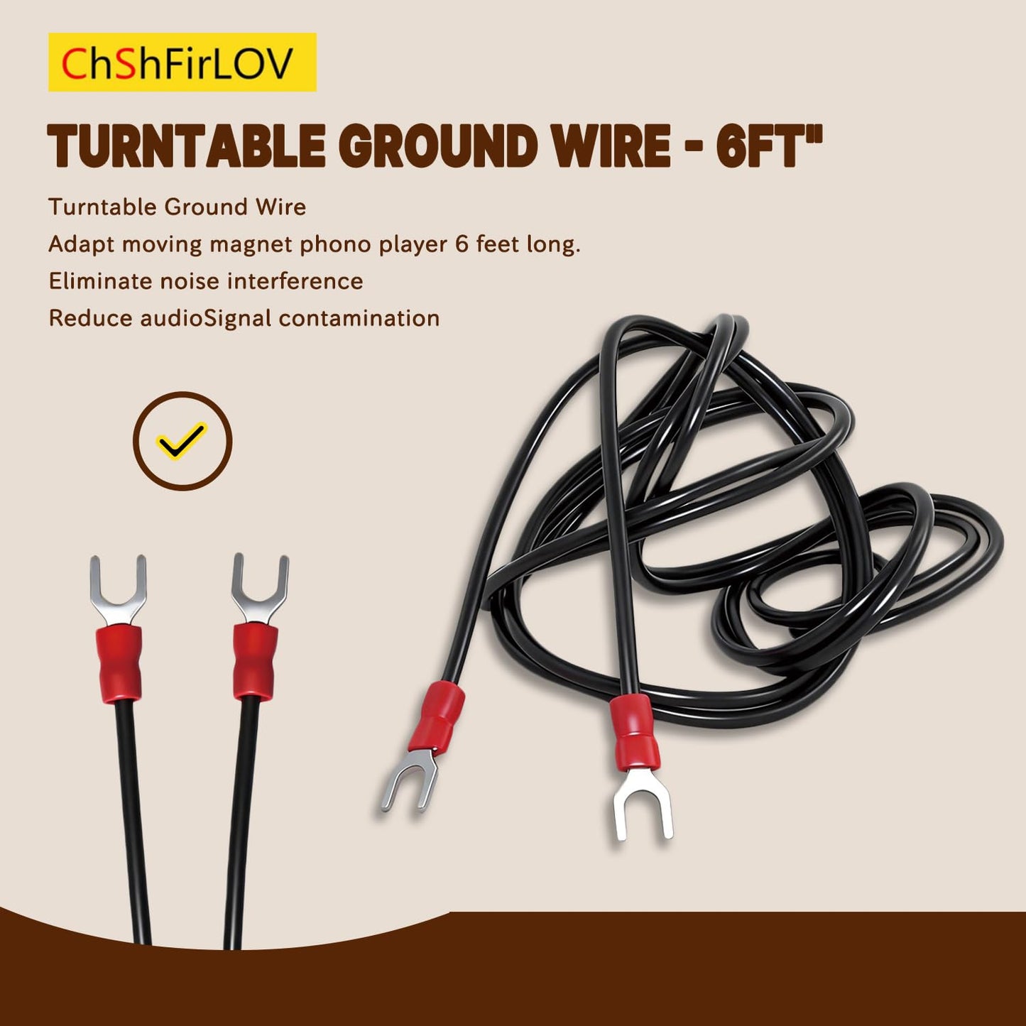 Technic Phonograph Turntable Ground Wire for Magnetic Cartridge Turntables, 6-ft