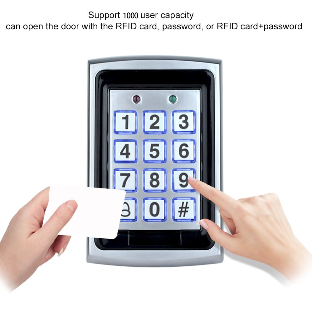 HFeng Door Access Control System Kit 125KHz RFID Keypad Metal Case + DC12V 3A Power Supply Controller + Door Exit Button + 10pcs Keyfobs (Without