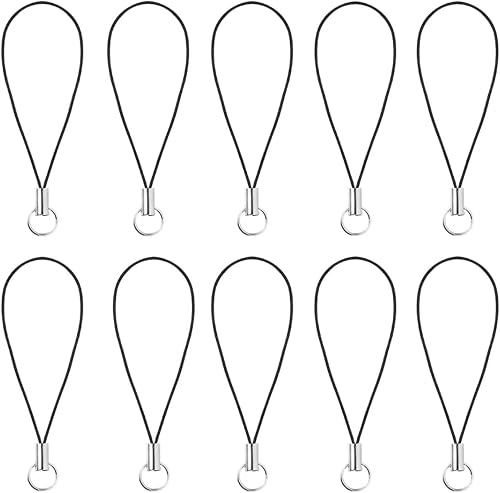 Dwuww 10 Pcs Tone Black Lanyard Cell Phone Charm Split Ring Strap, Clasp Lariat Cord Strap for Mobile Cell Phone/Mp3/Mp4/Usb Flash Drive//Keyrin
