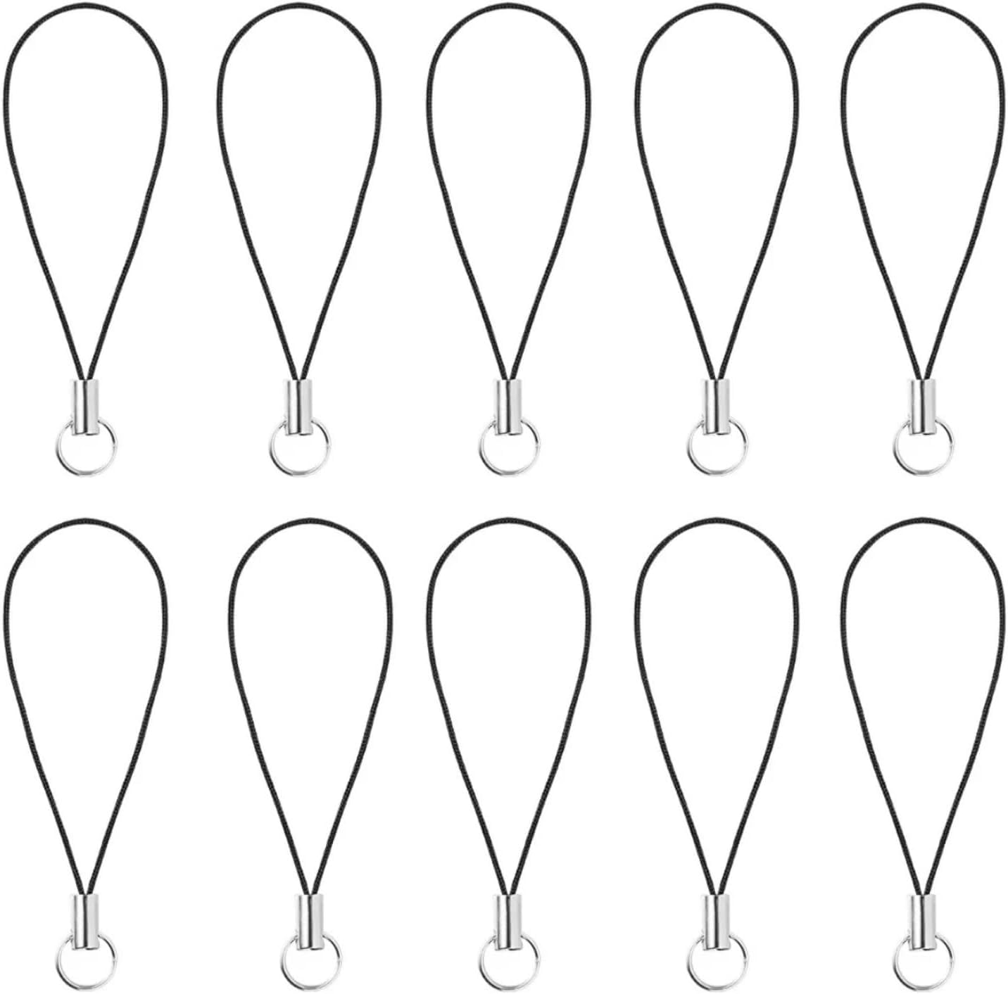 Dwuww 10 Pcs Tone Black Lanyard Cell Phone Charm Split Ring Strap, Clasp Lariat Cord Strap for Mobile Cell Phone/Mp3/Mp4/Usb Flash Drive//Keyrin