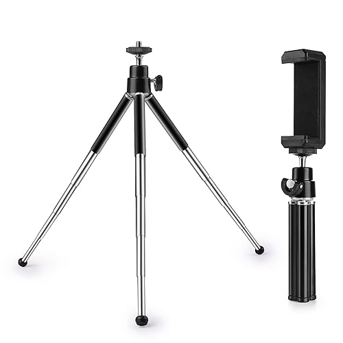 Mini Tripod for Webcam and Phone, 4-9 inch Metal Extendable Webcam Stand with Phone Holder, Tabletop Tripod