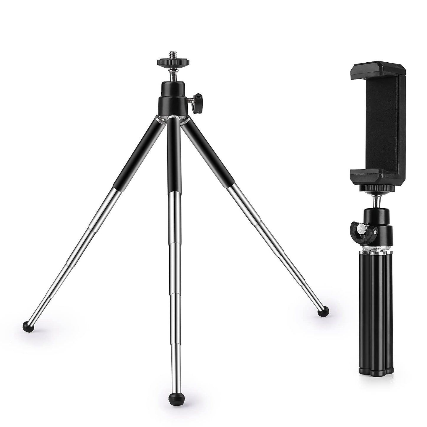Mini Tripod for Webcam and Phone, 4-9 inch Metal Extendable Webcam Stand with Phone Holder, Tabletop Tripod