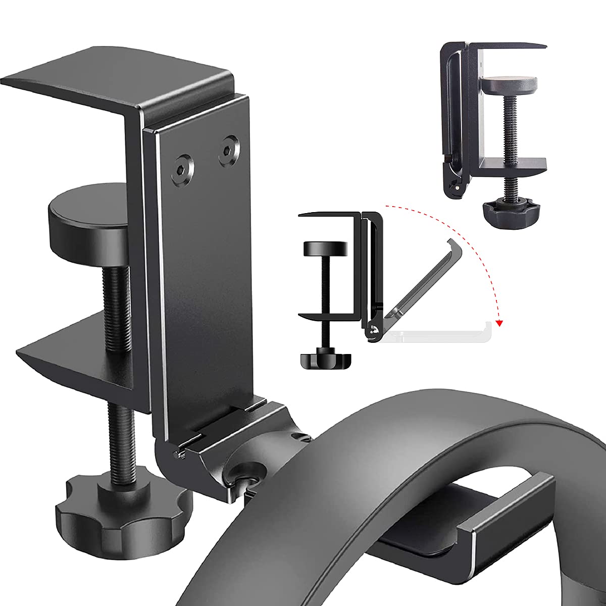 NCHONHONG Headphone Holder Under Desk Hook with Cable Organizer, Foldable Aluminum Headset Mount, Space-Saving Hanger for Most Headphones