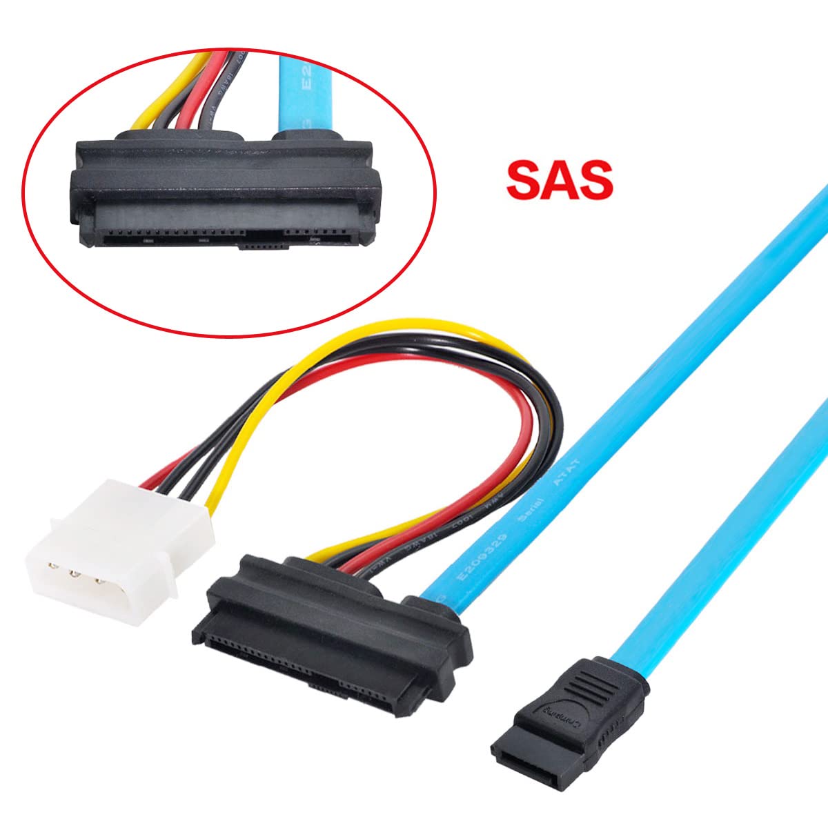 Cablecc Hard Disk SFF-8482 SAS Cable 29P to 1 SATA 7PIN HDD Cable 70cm