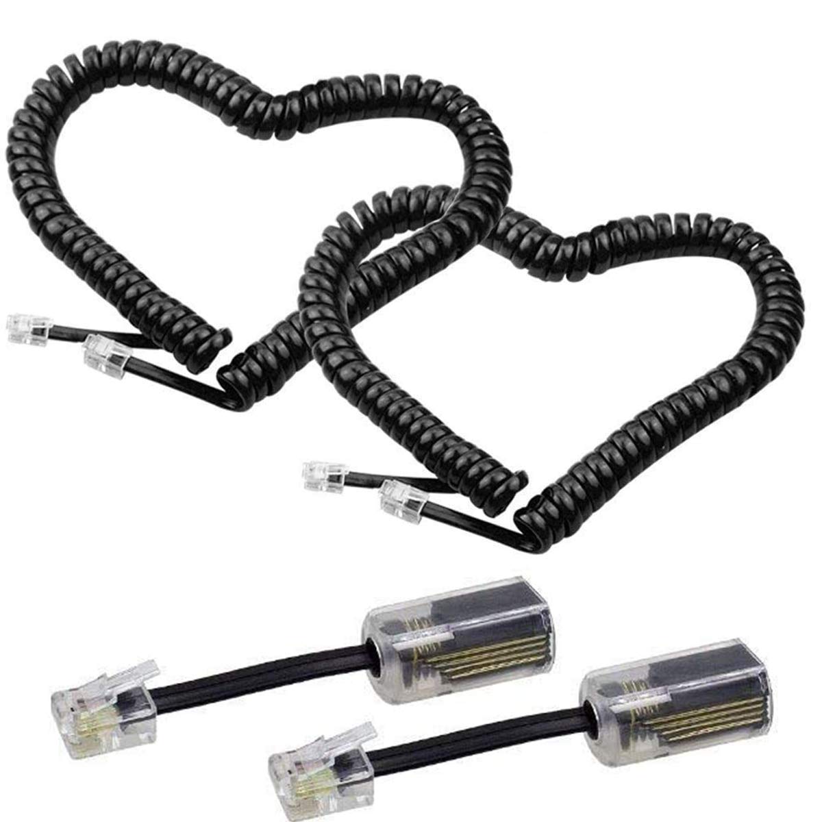 Telephone Cord Detangler,LOVK 2 Pack 13Ft Uncoiled / 2Ft Coiled Telephone Handset Cord with 2 Pack 360 Degree Rotating Landline Cable Detangler Swivel