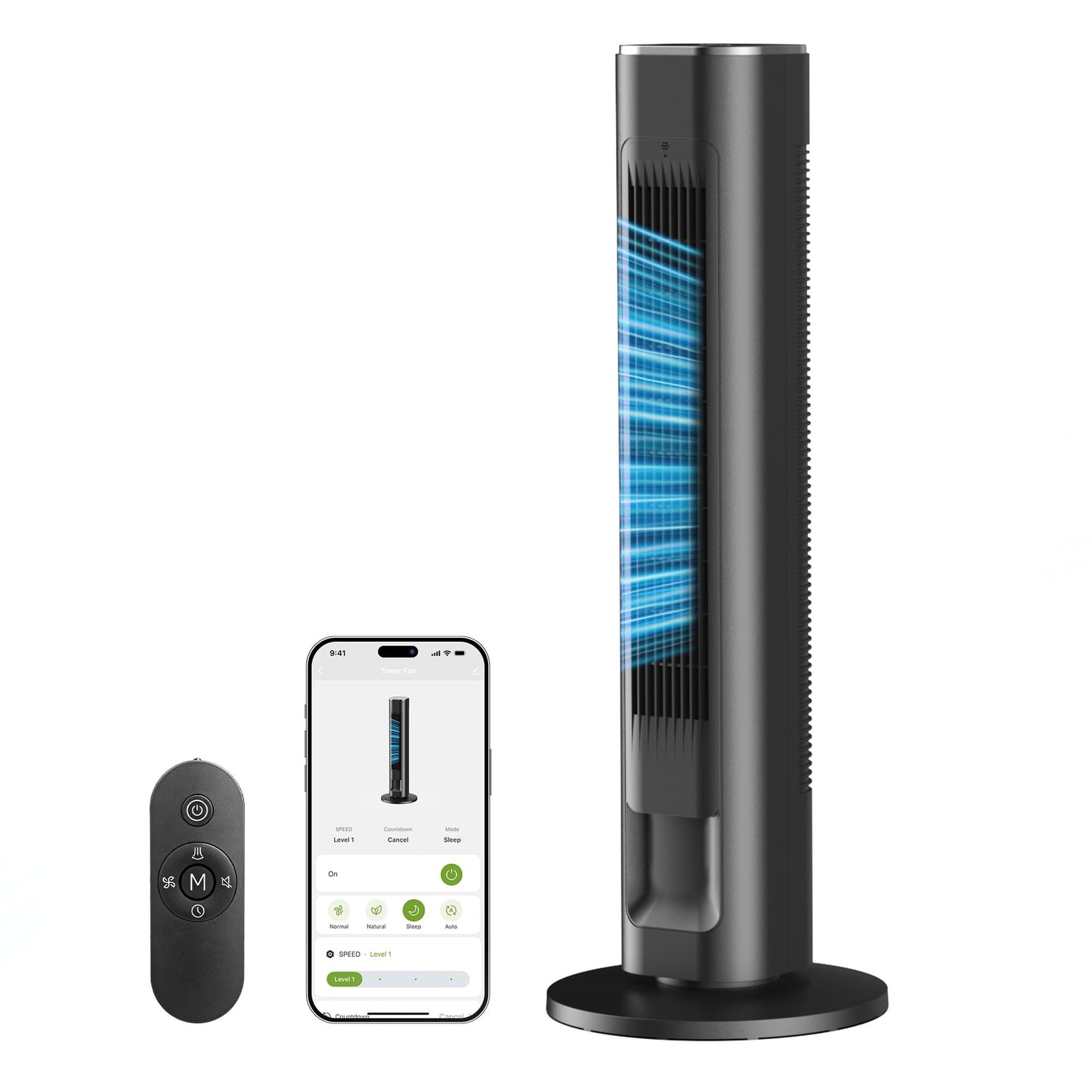 MORENTO Smart Tower Fan for Bedroom with Remote, 36" WiFi Tower Fan, 25dB Quiet 90° Oscillating Standing Fan, 4 Speeds, 4 Modes, 12H Timer, Floor Fan