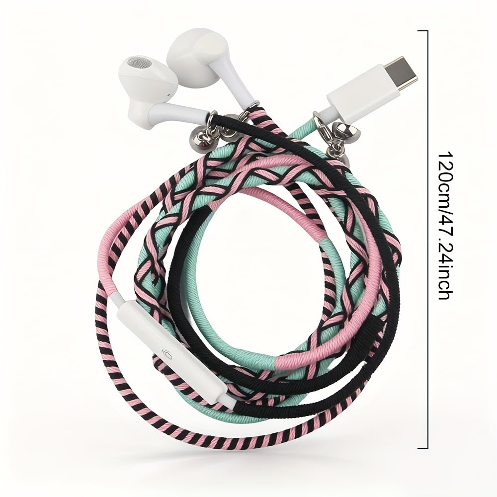 URIZONS Wired Earbuds USB-C with Microphone Bracelet Design Tangle-Free Necklace & Braided Colorful Cord Headphones, Magnetic Lock | Compatible